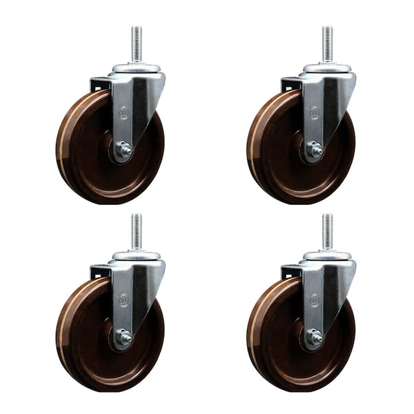 5 Inch High Temp Phenolic Wheel Swivel 58 Inch Threaded Stem Caster Set